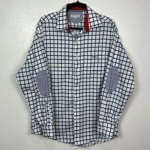 Alex Cannon Cotton Window Pane Elbow Patches Button Down Shirt Size L